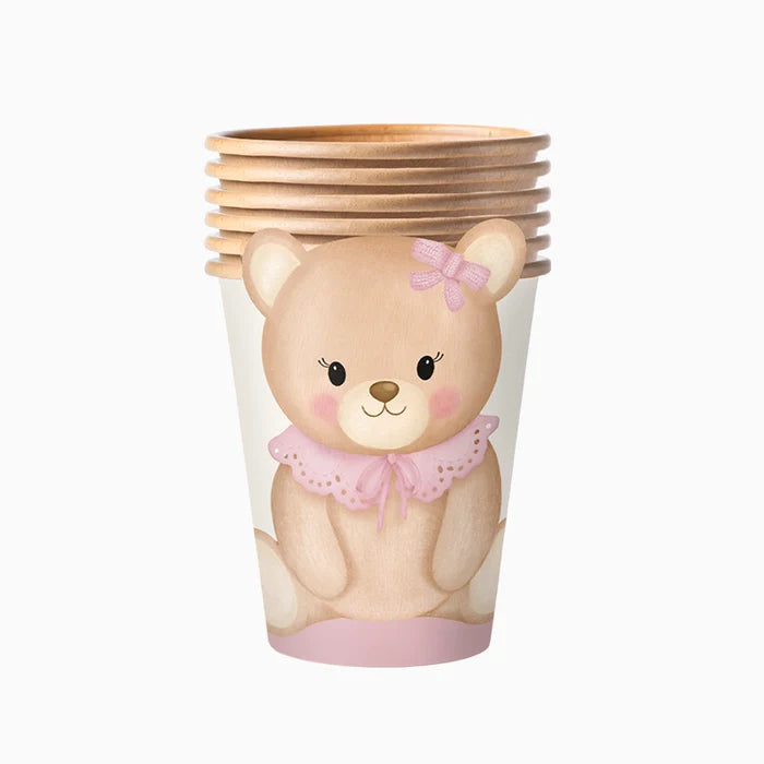 Paper Cup with Cover 270 cc Baby Pink Bear