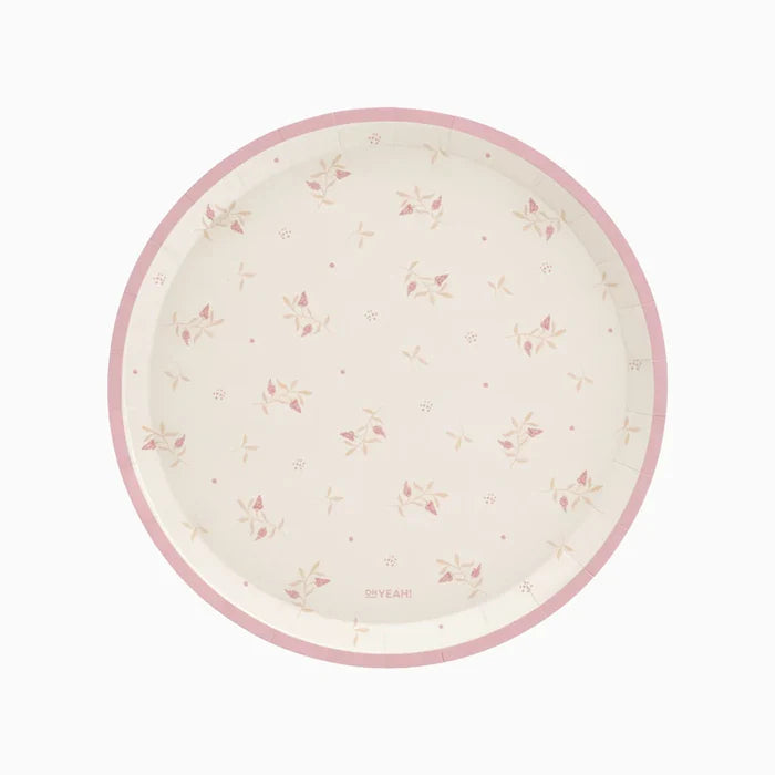 Flat Cardboard Plate Ø 23 cm Baby Bear Floral Pink