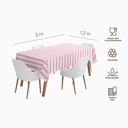 Paper tablecloth White and Pink Stripes 1.20m x 5m