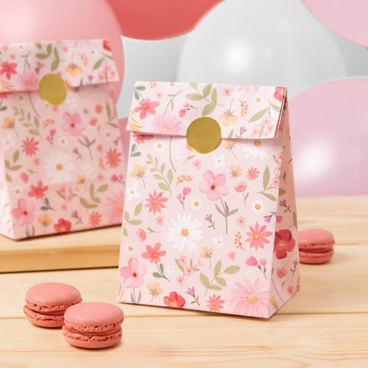 Pastel pink floral paper bag