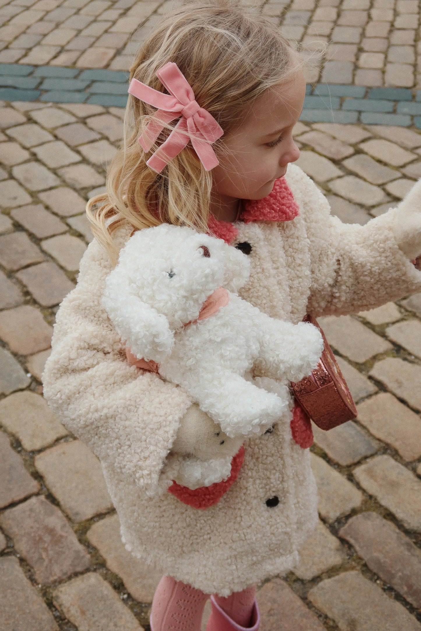 2 PACK VELVET DOUBLE BOW HAIR CLIPS - peony pink Konges Slojd