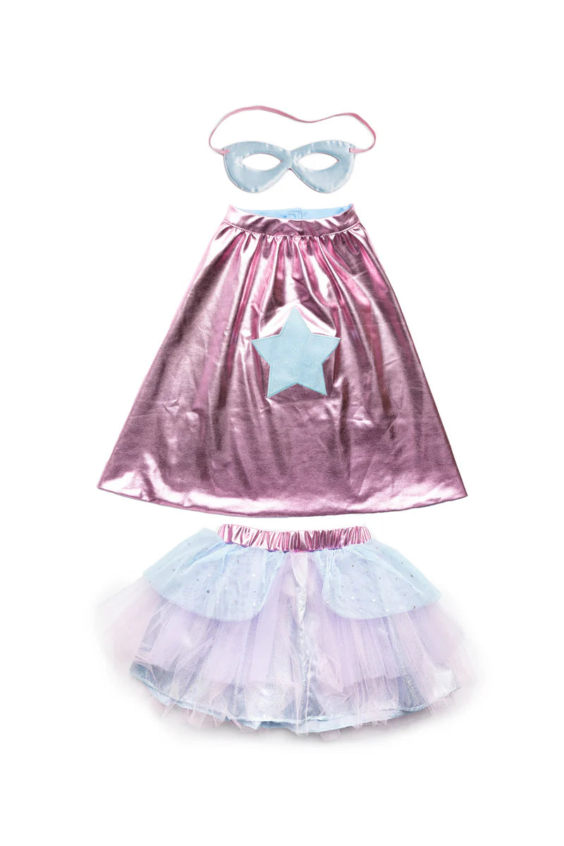 Super-duper Tutu, Cape & Mask, Metallic Pink & Light Blue 4-6 years
