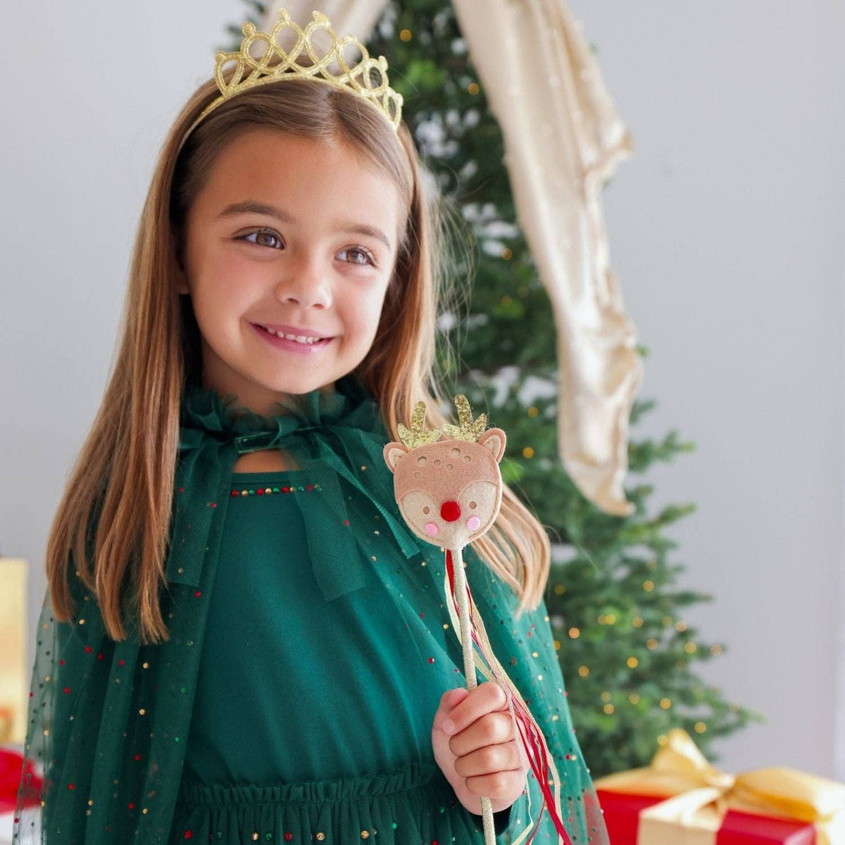 Emerald Rhinestone Christmas Cape - Kids Dress Up Cape