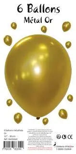 6 Ballons latex gold 30 cm cotillons Alsace