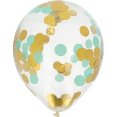 Balloons with Confetti Gold & Mint 30cm - 4 pieces Folat