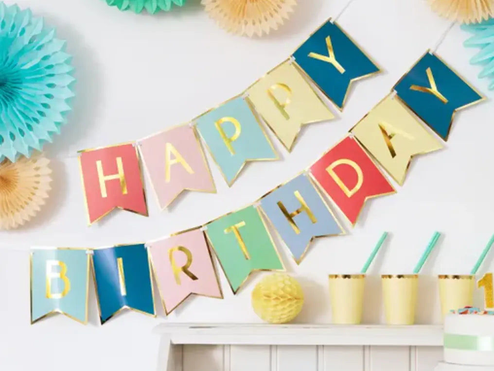 Banner Happy Birthday, mix, 15 x 175 cm Partydeco