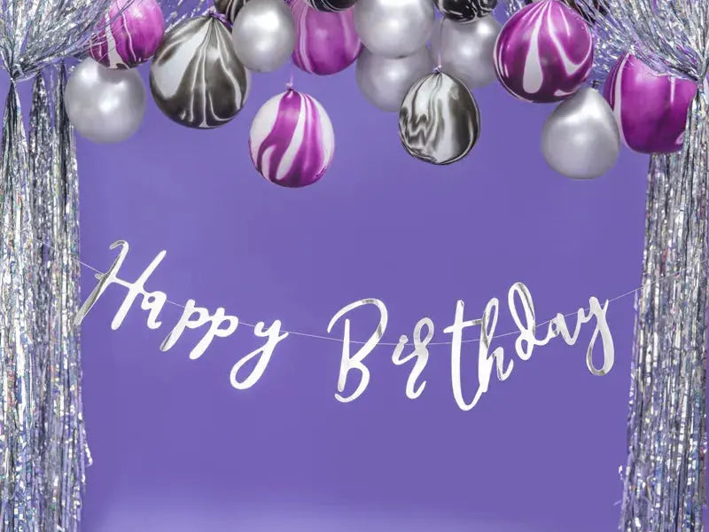 Banner Happy Birthday, silver, 16.5x62cm Partydeco