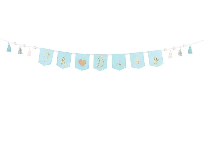 Banner Oh baby with tassels, 2.5 m, sky-blue Partydeco