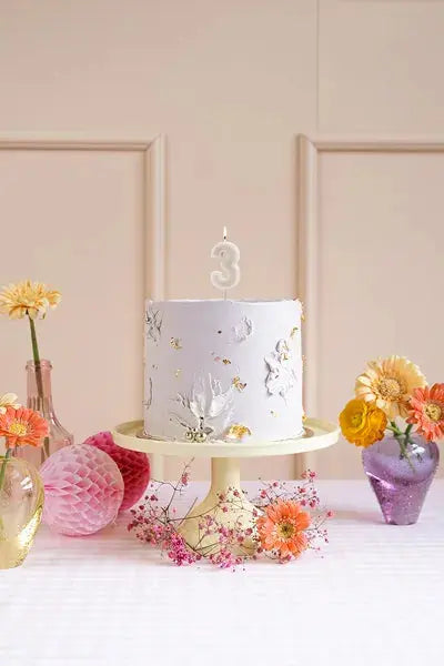 Birthday candle Number 3, beige, 6 cm Partydeco