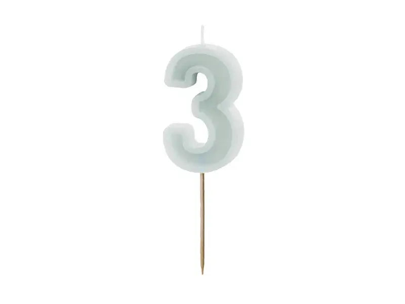Birthday candle Number 3, light mint, 6 cm Partydeco