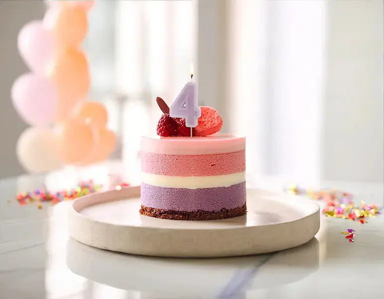 Birthday candle Number 4, purple, 6 cm Partydeco