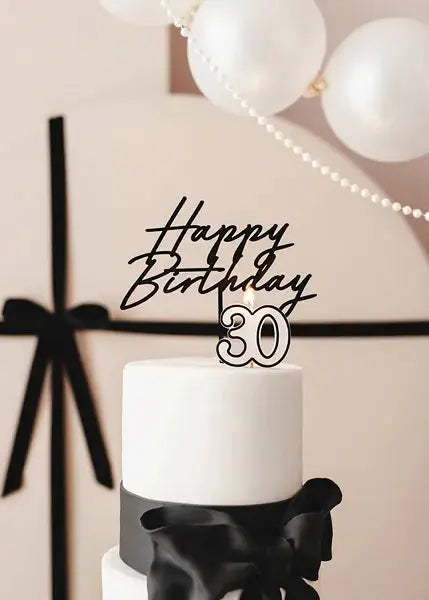 Birthday candle number 30, 5.5cm, white and black Partydeco