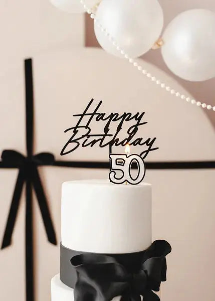 Birthday candle number 50, 5.5cm, white and black Partydeco