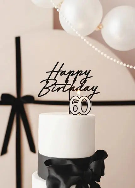 Birthday candle number 60, 5.5cm, white and black Partydeco