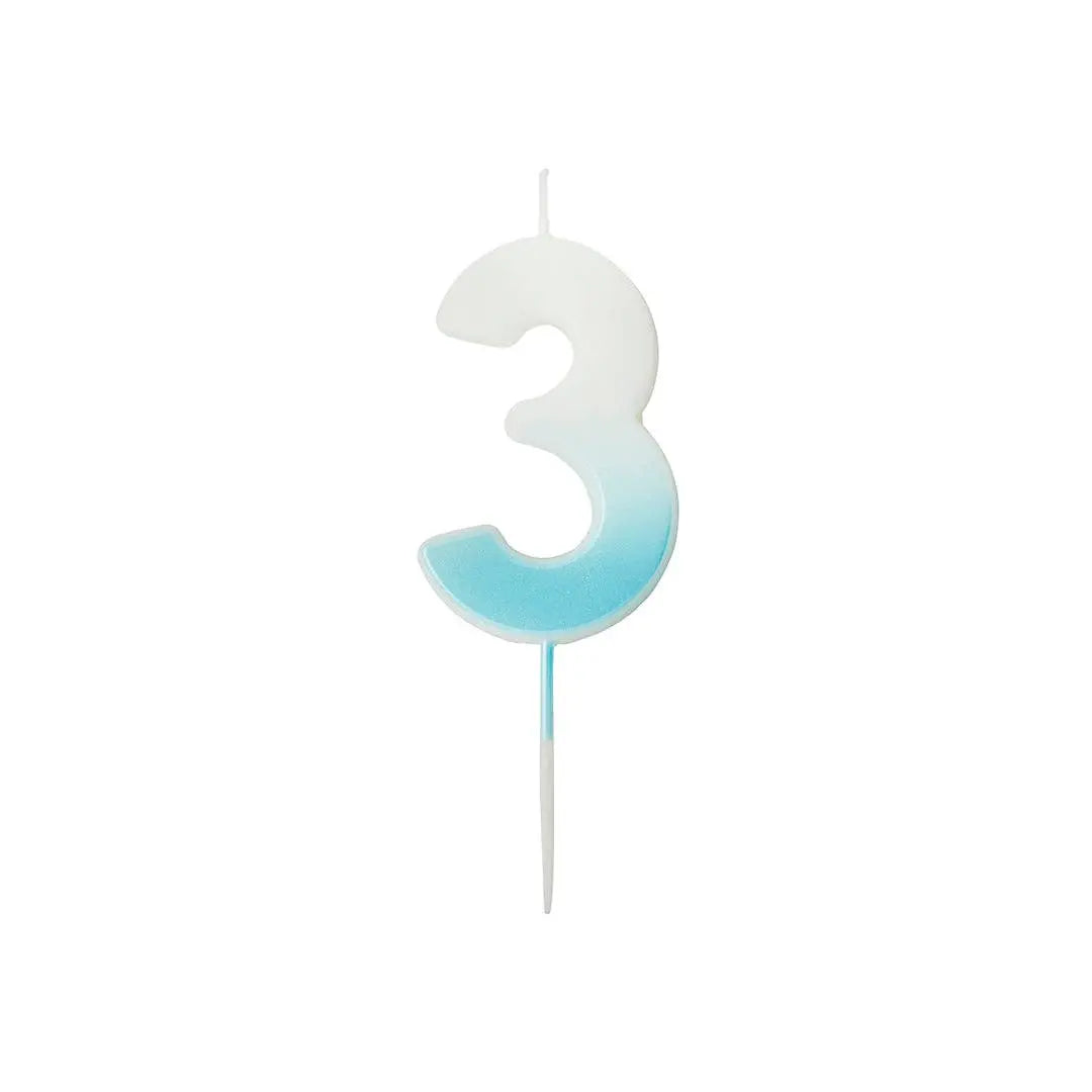 Blue Ombre Number 3 Wax Candle Hootyballoo by Club Green