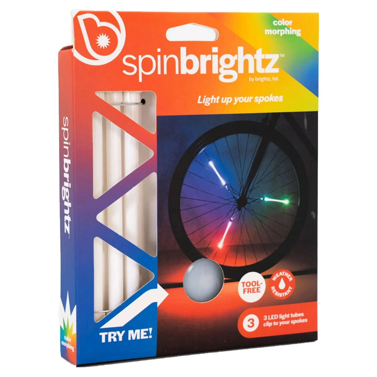 Brightz SpinBrightz LED Bike Spoke Lights, 3 Light Tubes, Constant & Flashing Modes, Color Morphing Brightz