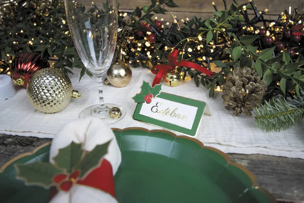 CHRISTMAS HOLLY PLACE MARKER X 8PCS Tim&Puce Factory