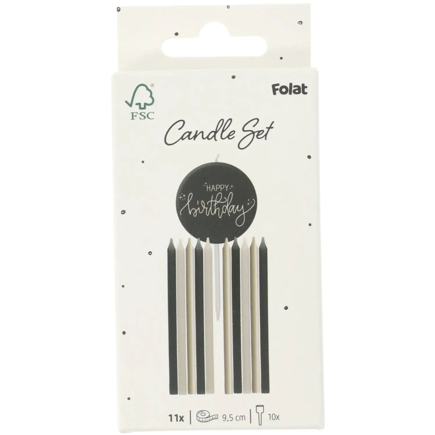 Candles Set - Crème Noir - 9,5 cm - 11 pieces Folat