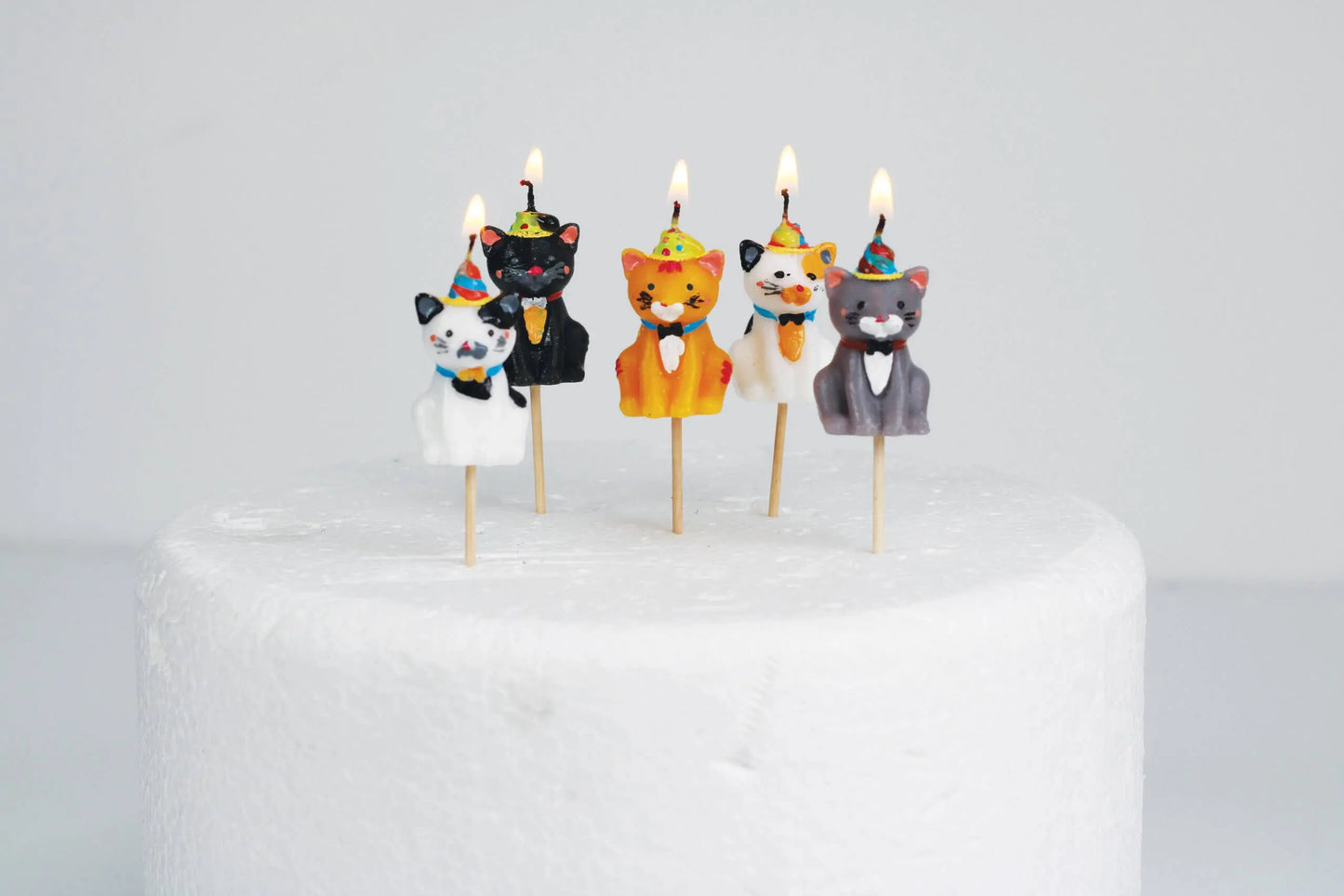 Cats in Party Hats Cake Candles Smiling Faces