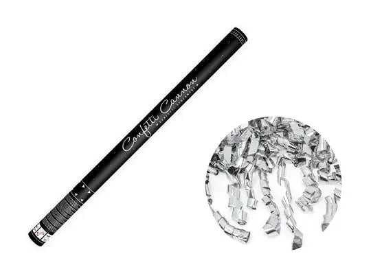Confetti Cannon - metallic silver streamers 80cm Partydeco