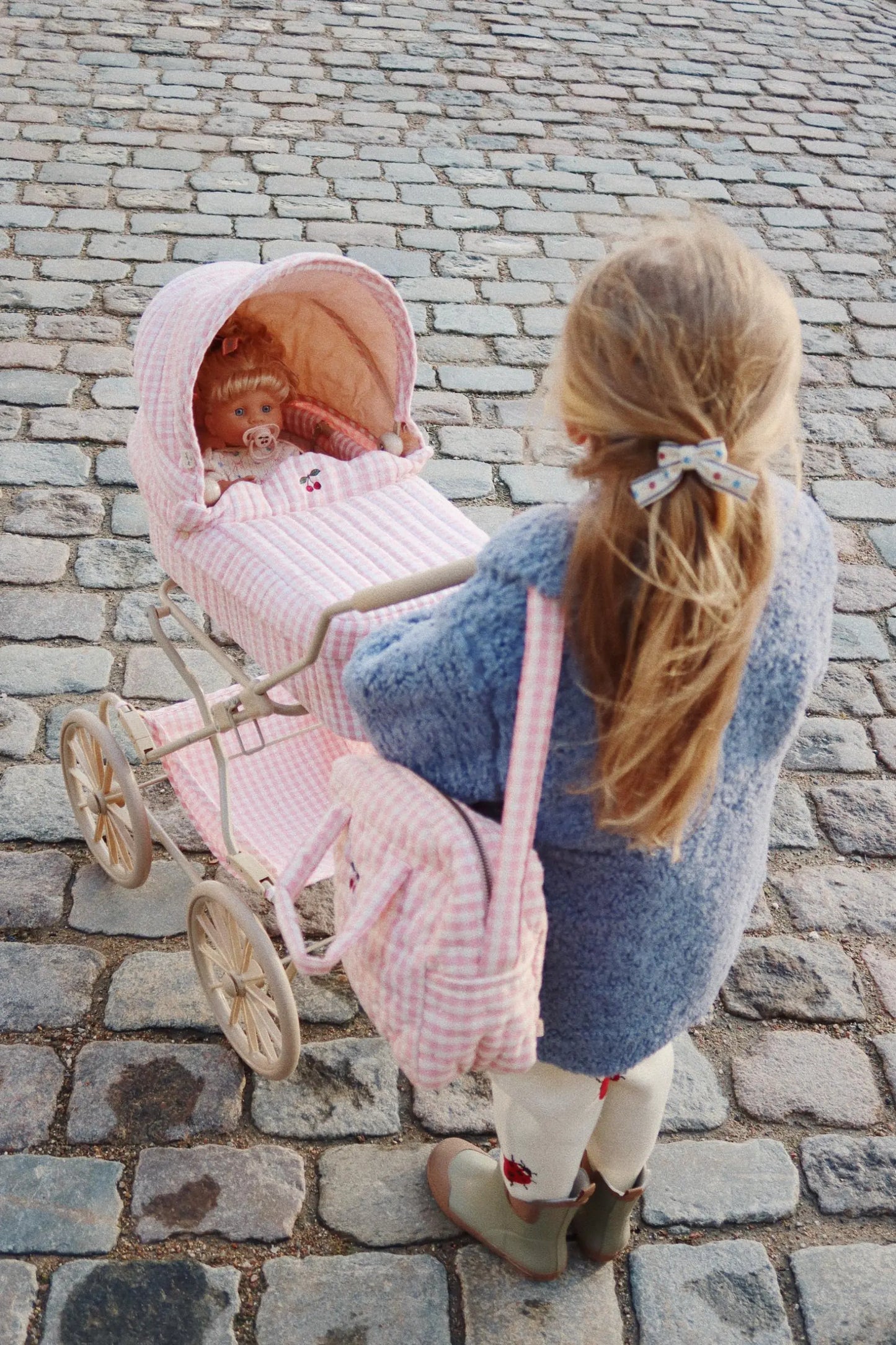 Doll pram - Powder Pink Check Konges Slojd