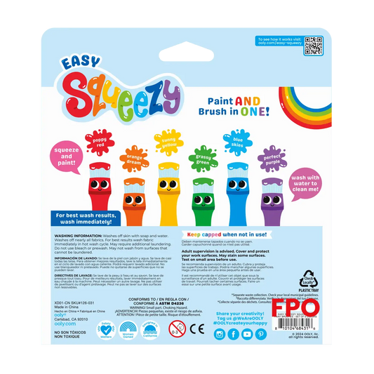 Easy Squeezy Squeezable Poster Paint Brushes – Set of 6 Colors OOLY
