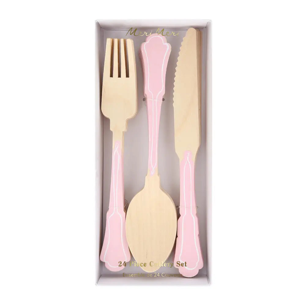 Elegant pink wooden cutlery set Meri Meri