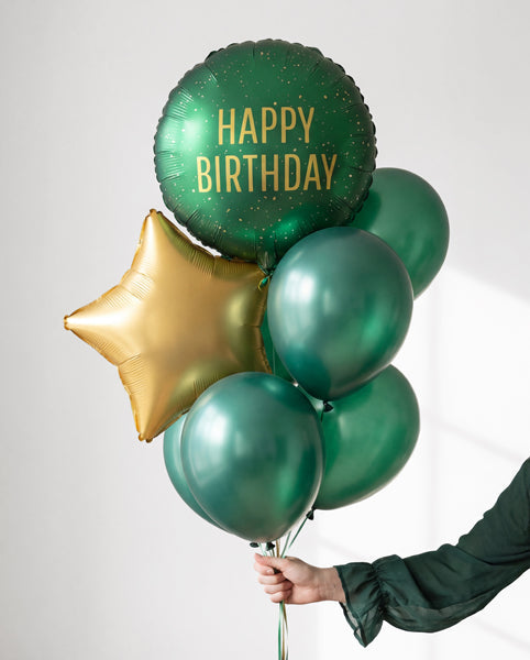 Foil balloon round ''Happy Birthday'', 35x35 cm, dark green (FB353-012C)