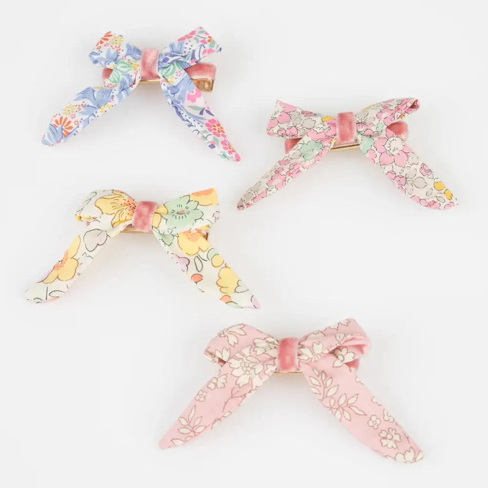 Floral Pattern Bow Hair Clips (x4) Meri Meri
