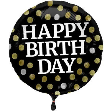 Foil Balloon Glossy Black 'Happy Birthday' - 45cm Folat