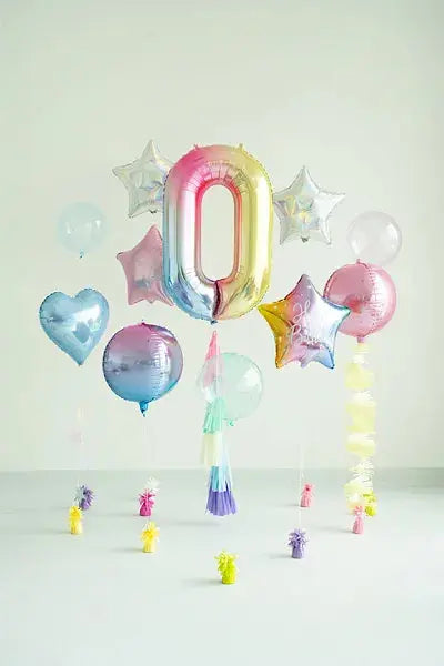 Foil Balloon Number ''0'', 86cm, pastel rainbow Partydeco