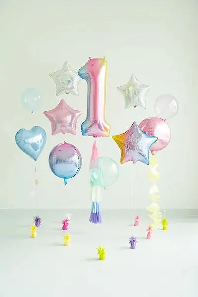 Foil Balloon Number ''1'', 86cm, pastel rainbow Partydeco
