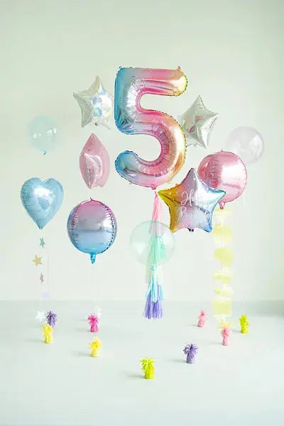 Foil Balloon Number ''5'', 86cm, pastel rainbow Partydeco