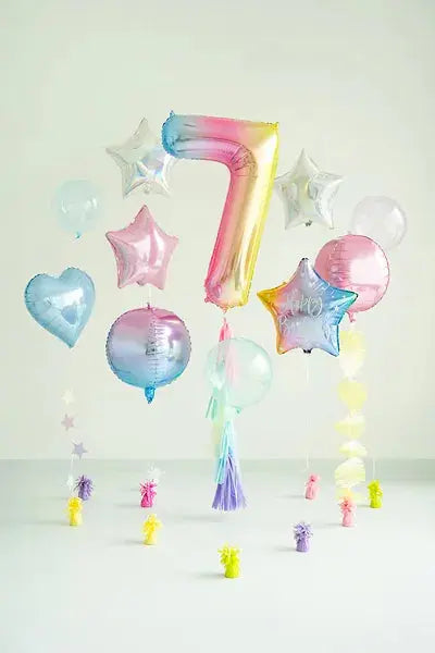 Foil Balloon Number ''7'', 86cm, pastel rainbow Partydeco