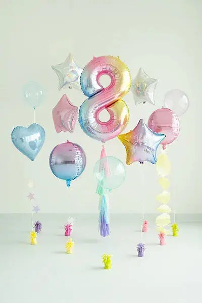 Foil Balloon Number ''8'', 86cm, pastel rainbow Partydeco