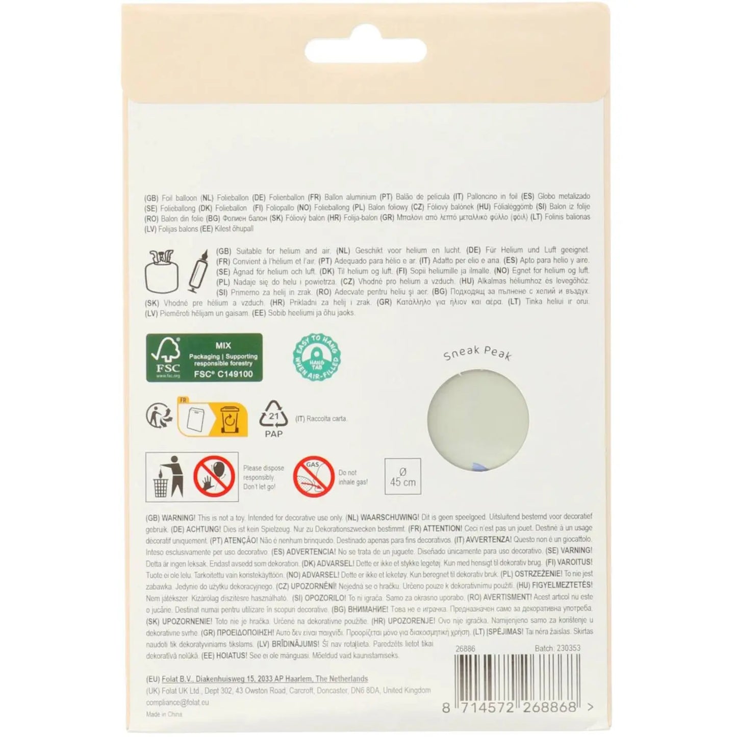 Foil Balloon - "30" - Starburst - 45 cm (Copy) Folat