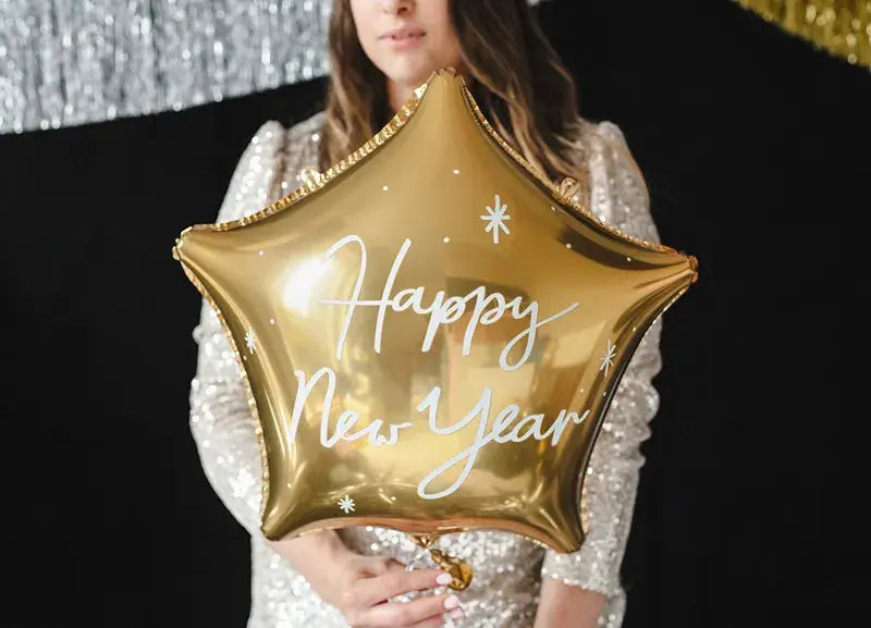 Foil balloon Star Happy New Year, 47x50 cm, gold Partydeco