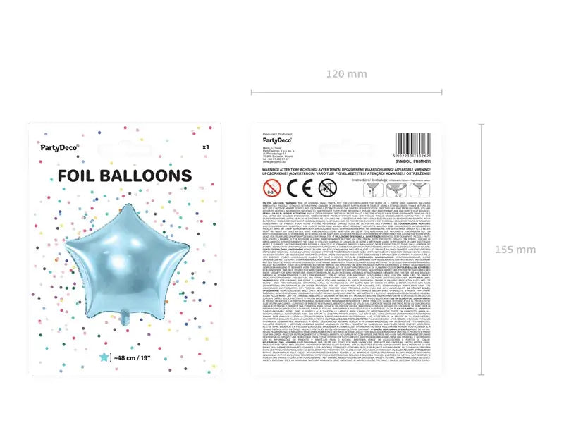 Foil balloon Star, 48cm, sky blue Partydeco