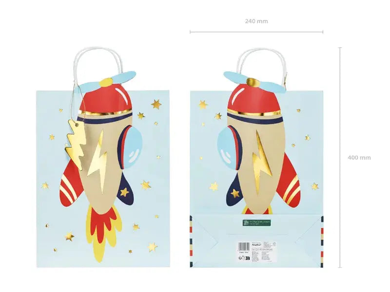 Gift bag Airplane, 10x35.5x24 cm, mix Partydeco