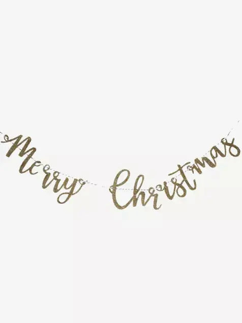 Gold Glitter Wooden Merry Christmas Garland Ginger Ray