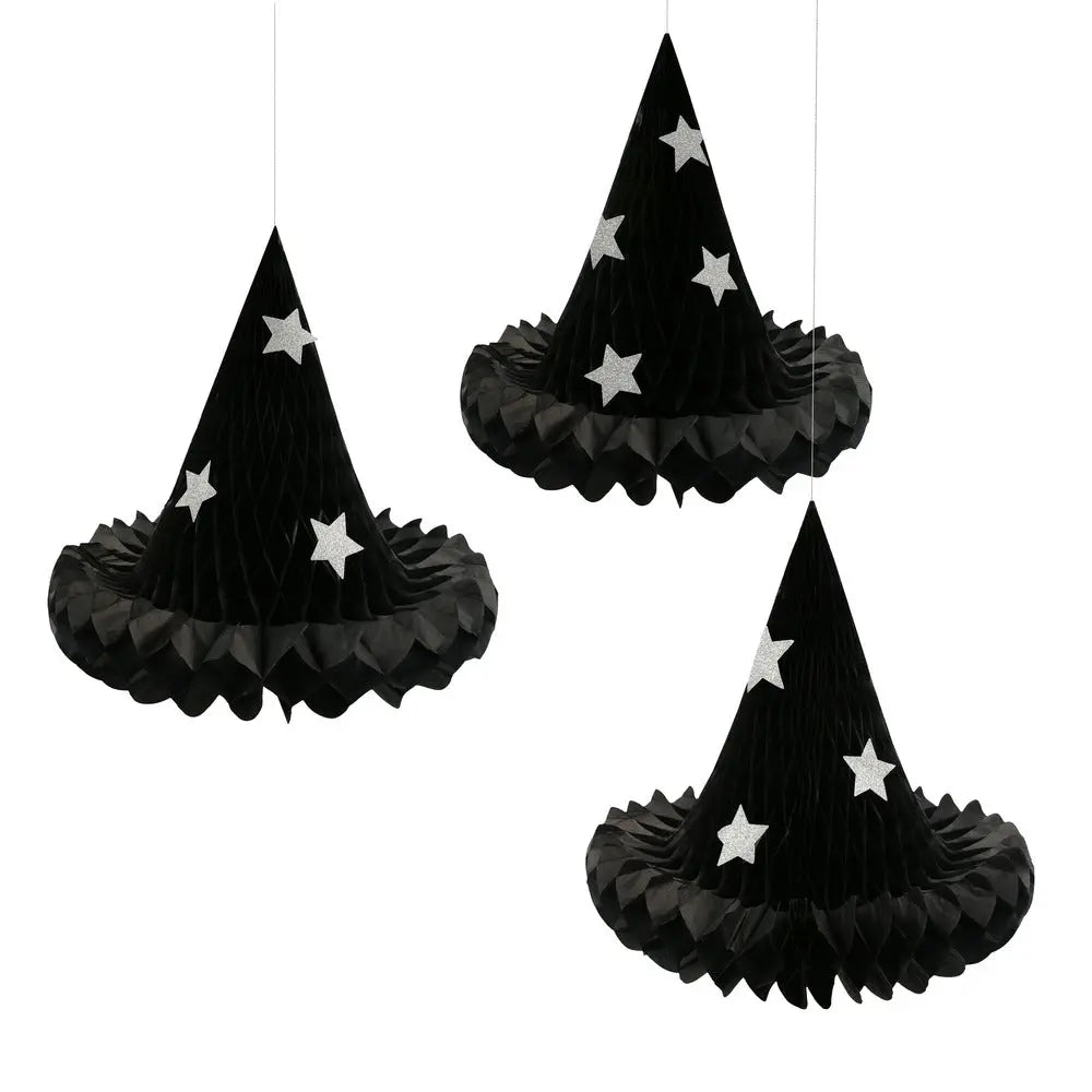 Hanging honeycomb witch hat decorations Meri Meri