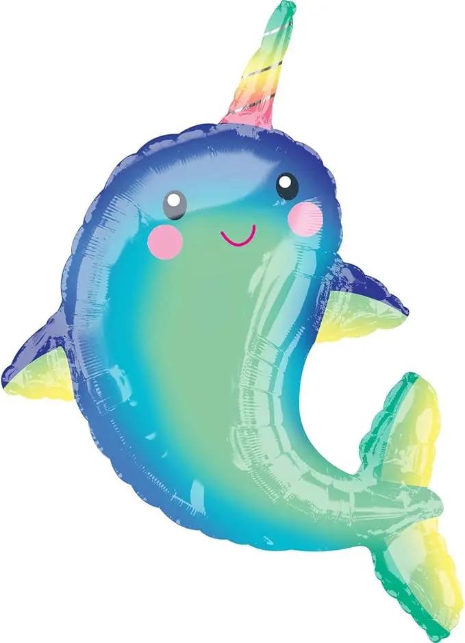 Happy Narwhal Foil Mylar Party Balloon, 39", Multicolor Anagram