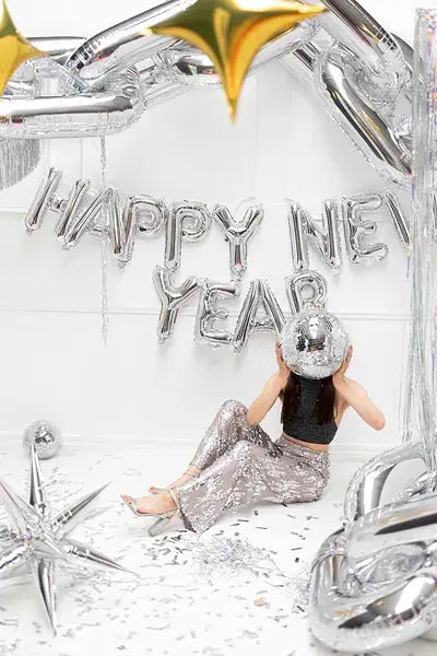 Happy New Year Foil Balloon, 422x46 cm, Silver Partydeco