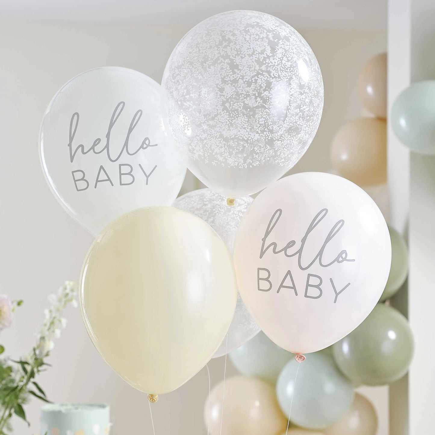 Hello Baby Floral Baby Shower Balloon Bundle GingerRay