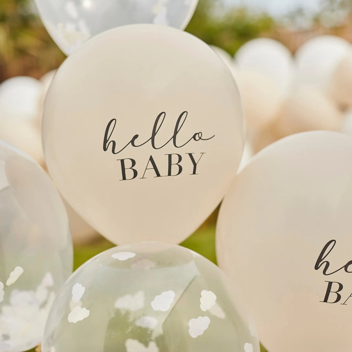 Hello Baby Taupe and Cloud Confetti Baby Shower Balloons Ginger Ray