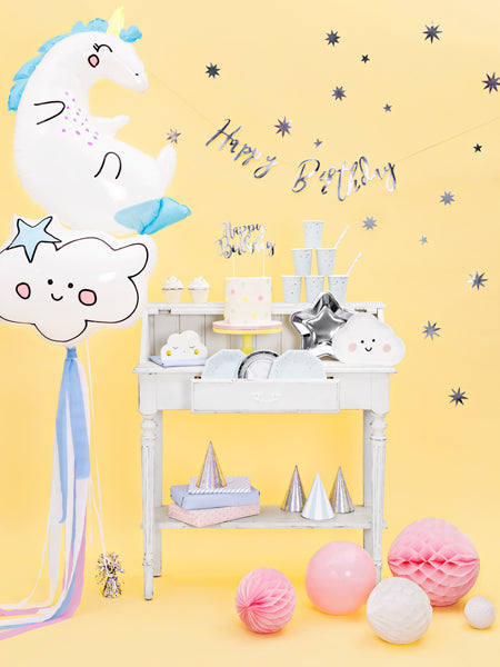 Cake topper Happy Birthday, silver, 22.5cm (KPT11-018M)