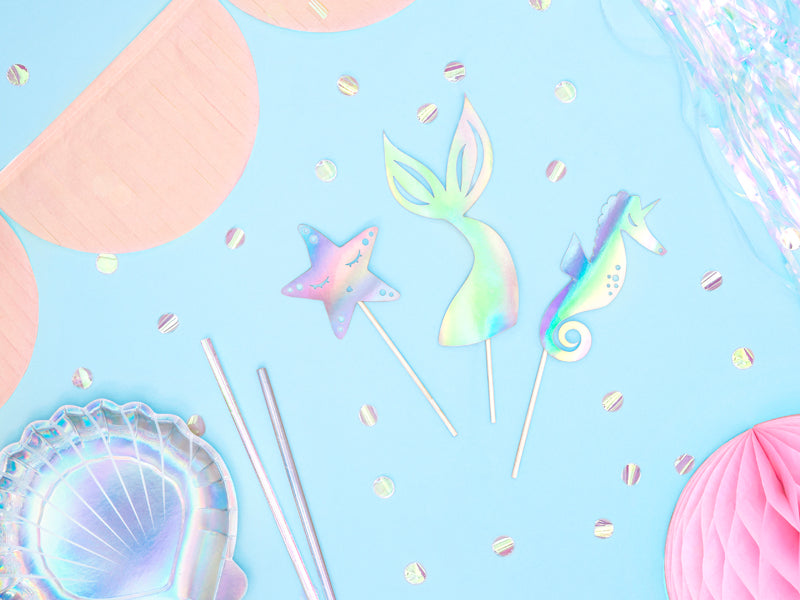 Cake toppers Mermaid, iridescent, 24.5cm: 1pkt/3pc. (KPT47-017)