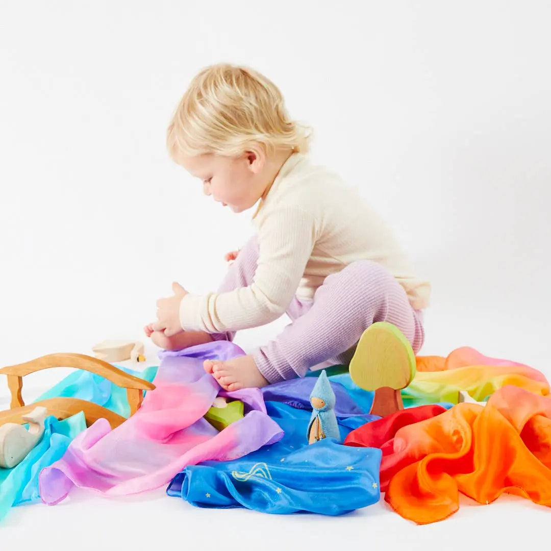 Mini Enchanted Playsilks - 100% Silk Natural, Waldorf Toys: Rainbow Sarah’s Silks