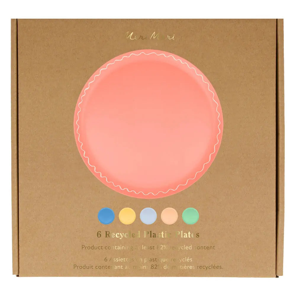 Mixed set recycled plastic plates large (X 6) Meri Meri