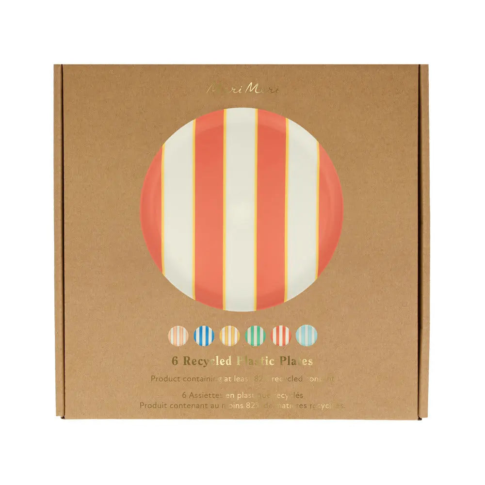 Mixed stripe recycled plastic plates Small (X 6) Meri Meri